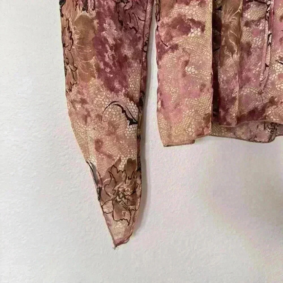 Womens Umgee Tan And Pink Boho Sheer Top Size Medium Floral Ruffles - Picture 3 of 7